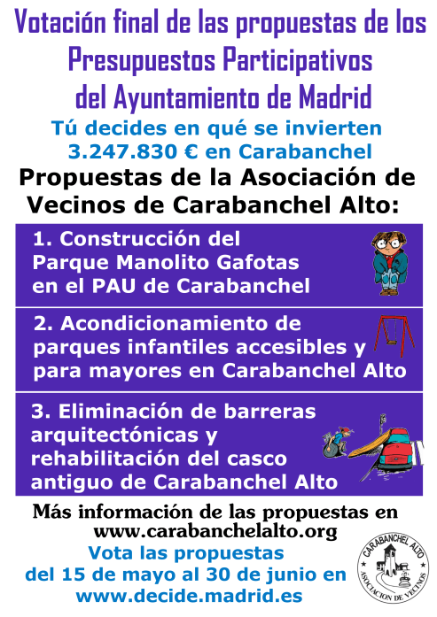 Cartel Votacion final Propuestas Asociación a los Presupuestos Participativos
