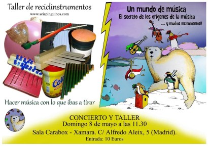 Concierto Un mundo de música y taller de reciclinstrumentos en la sala Carabox el 8 de mayo