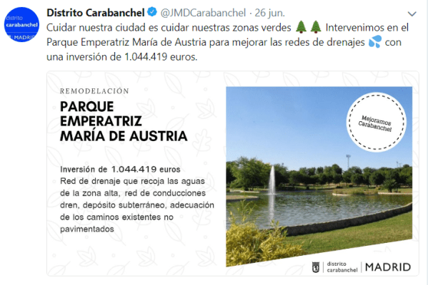 Tweet Remodelación Parque Emperatriz María de Austria